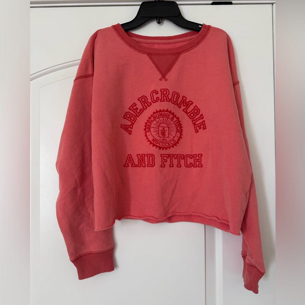 Abercrombie & Fitch Cropped Logo Sweatshirt - Coral